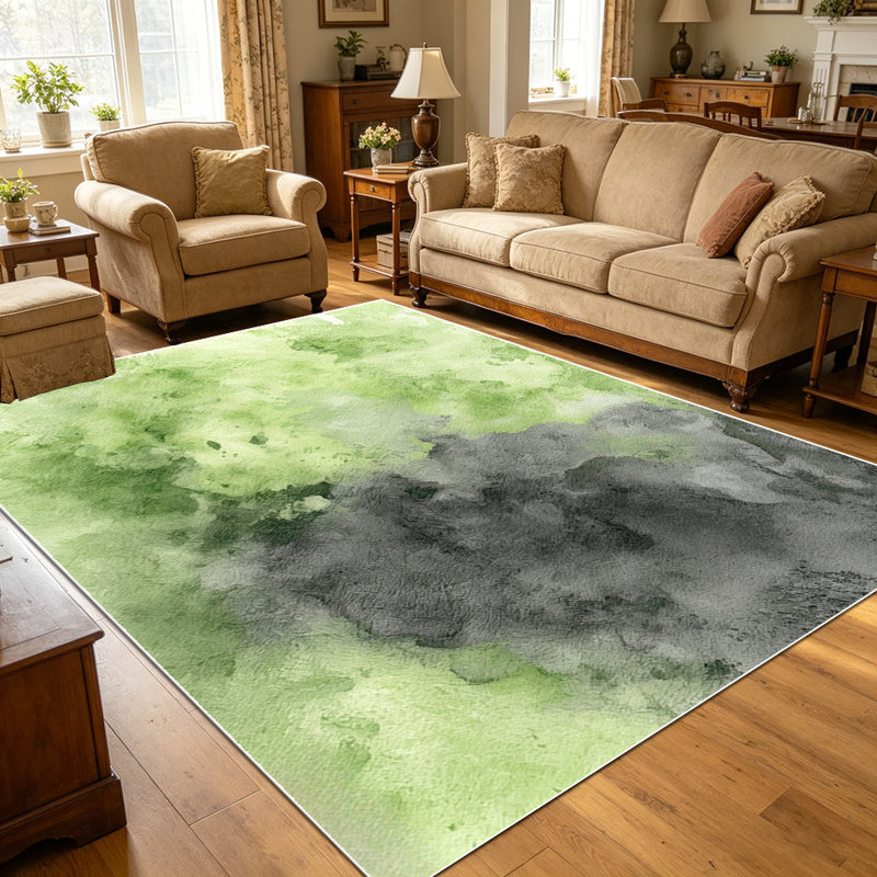 1PC watercolor sage green and charcoal gray abstract area rugs for Living Room, Soft and Comfortable, Suitable for all seasons, easy-to-maintain, machine washable Indoor floor mat, Under Table Farmhouse suitable for bedroom, kitchen, entryway,