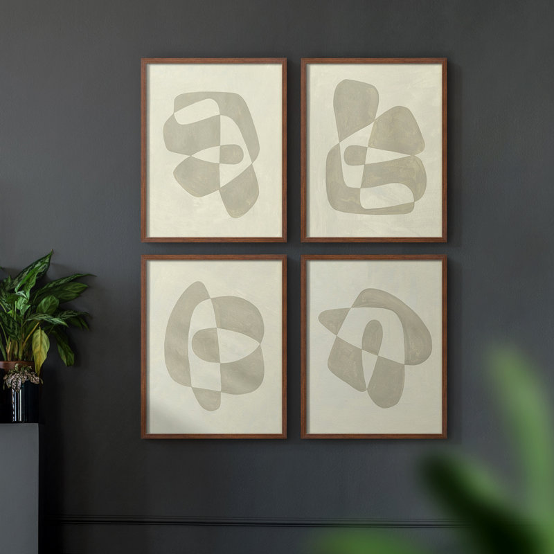 Soft Shape I Framed Print - Set of 4, Walnut, 32" H x 10" W