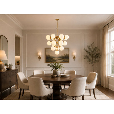 Brenen 18-Light Gold Chandelier with White Glass Shades