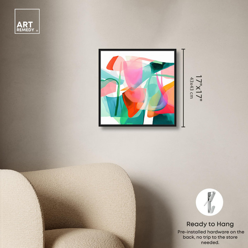 Art mural moderne abstrait sur toile, formes différentes modernes par Art Remedy, Cadre noir, H 13 po x l 13 po