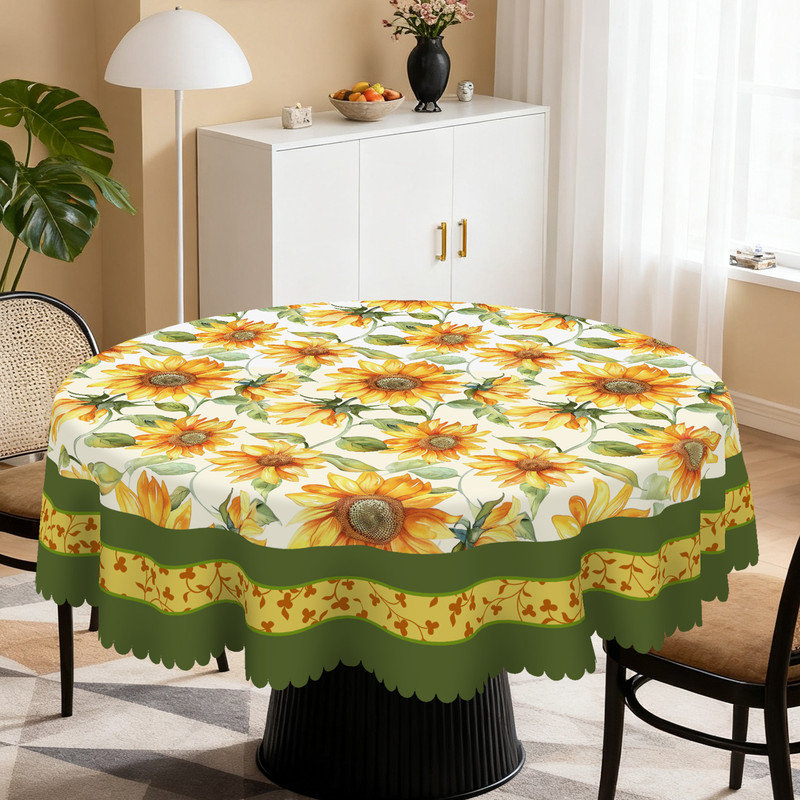 Yellow Sunflower Pattern Design Machine-Washable Polyester Tablecloth