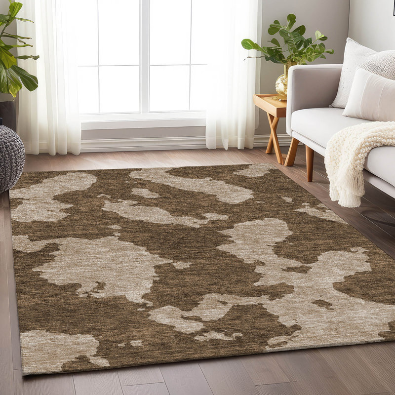 Tapis brun Prisco lavable à la machine de qualité supérieure, Rectangle 10 pi x 14 pi