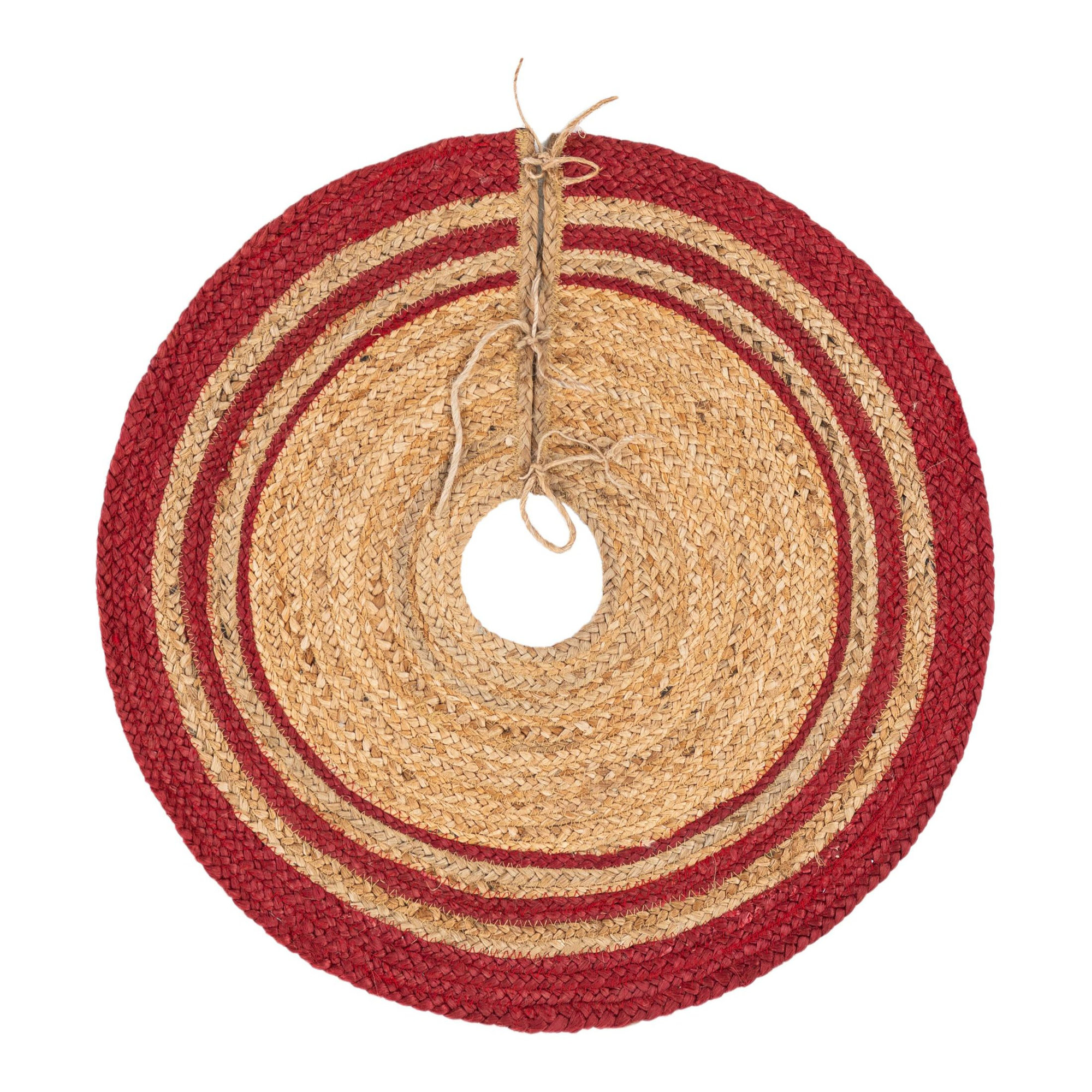Burlap Tree Skirt, Beige/Red, Round 2'2"
