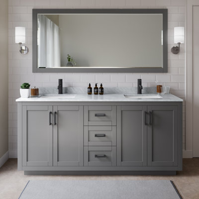 Miranda 72" Freestanding Double Bathroom Vanity with Marble Top with 70" Mirror