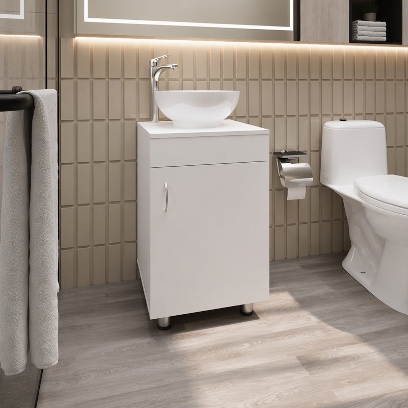 Meuble-lavabo blanc avec lavabo intégré, Blanc