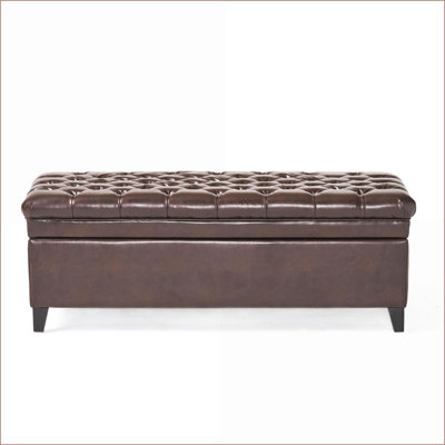 Storage Ottoman for Living Room, 50" Wide Rectangular Tufted | Faux Leather | Dark Brown