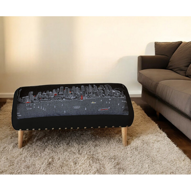 38" Gray Wool and Brown Ottoman
