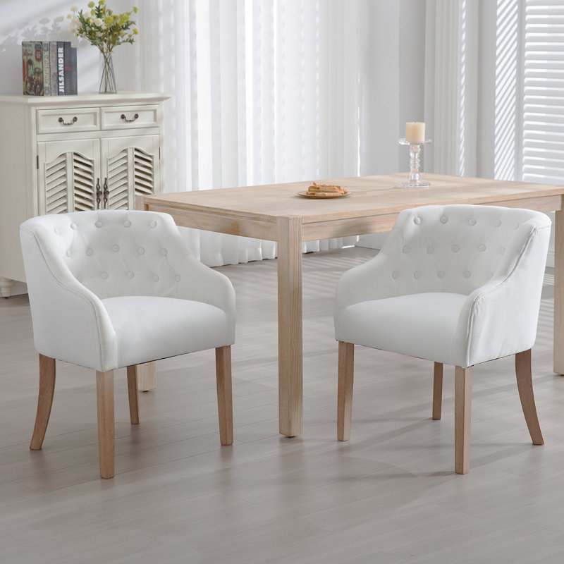 Tascherau Tufted Solid Back Arm Chair, Natural, White Linen