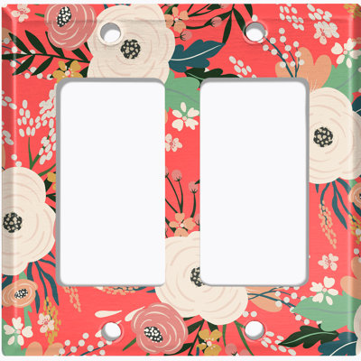 Metal Light Switch Plate Outlet Cover (Colourful Anime Rose Flowers Red - Single Toggle)