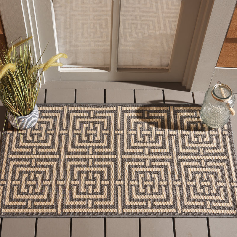 Tapis intérieur / extérieur gris / crème Arneshia, Rectangle 2 pi x 3 pi 7 po