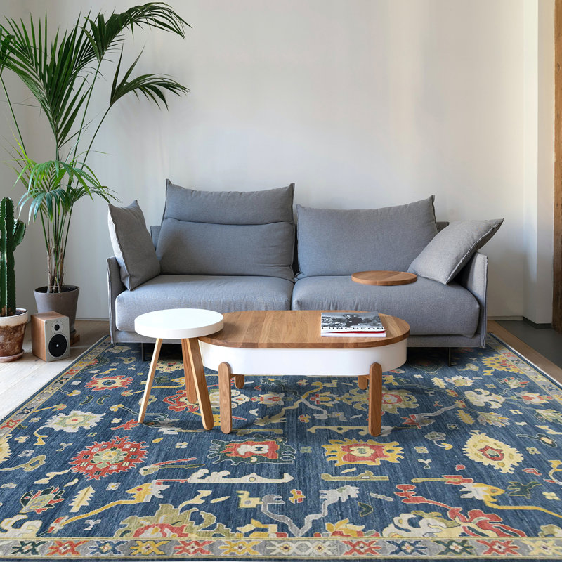 Bristol Hand Knotted Wool Area Rug in Blue; Rust; Grey; Yellow; Ivory, Rectangle 8' x 10'