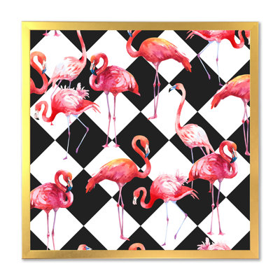 Flamants roses sur fond noir et blanc - Impression sur toile