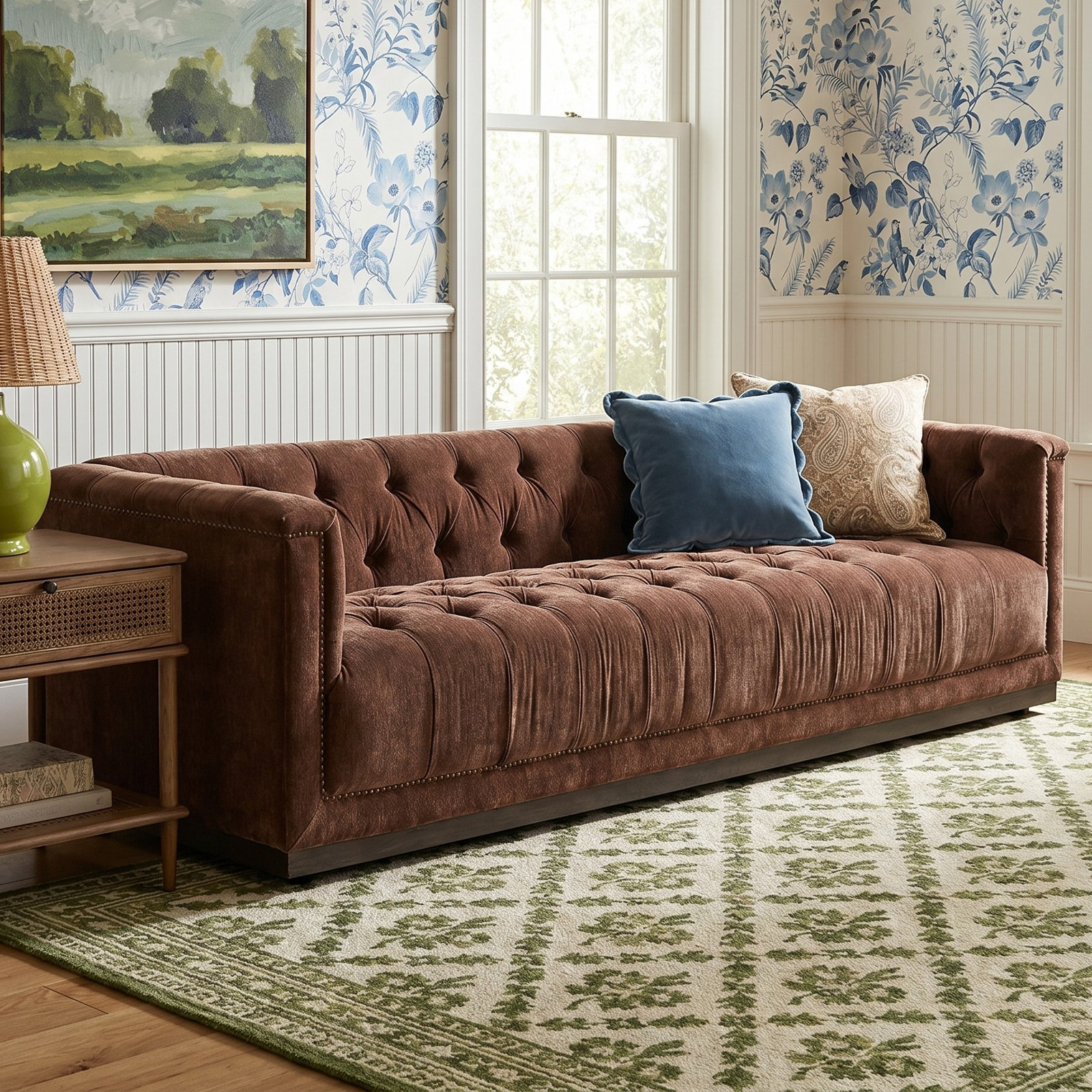Chirlin 95'' Upholstered Chesterfield Sofa, Amici Tobacco