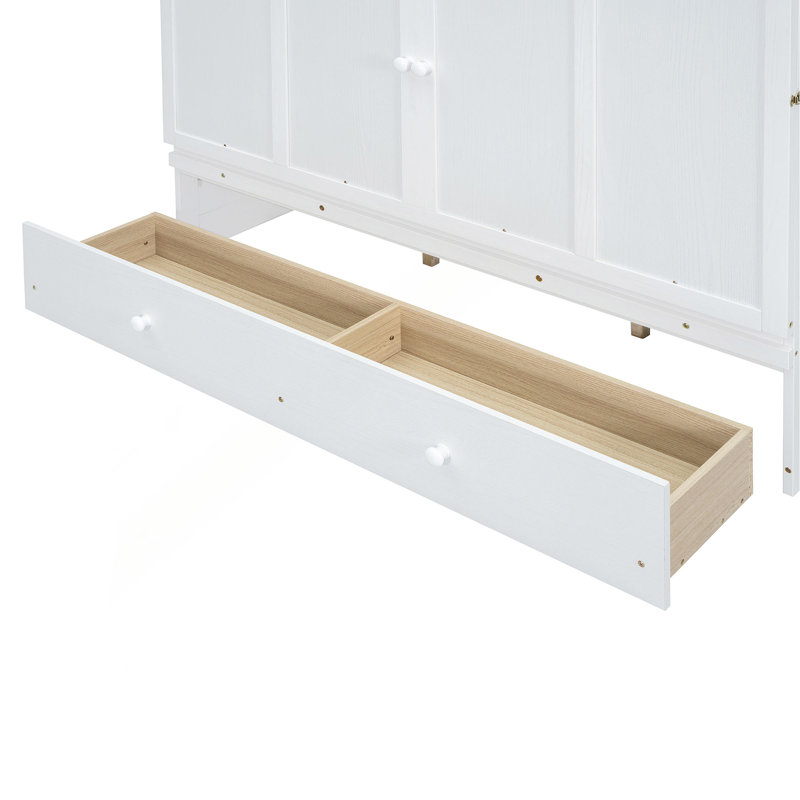 Grand lit escamotable avec port USB et grand tiroir, Blanc, Grand lit