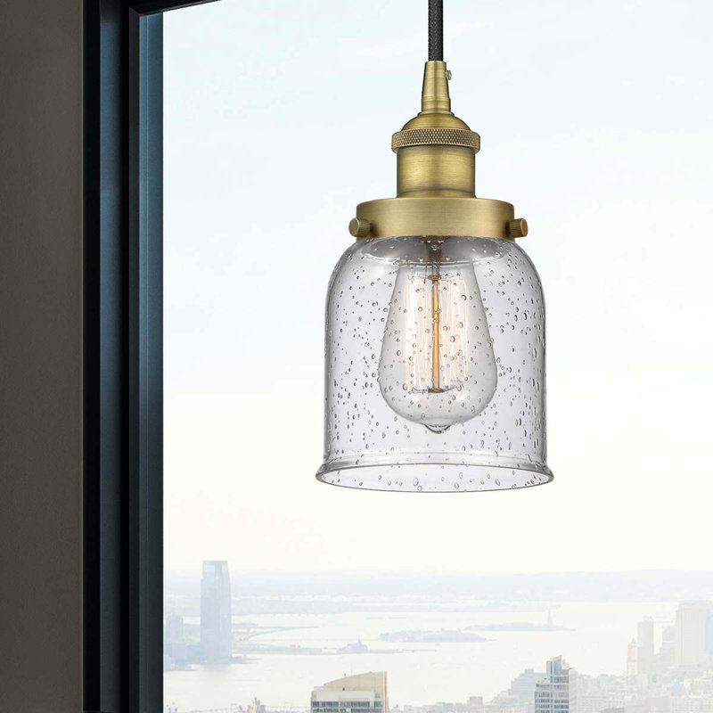 Luminaire suspendu en forme de cloche à 1 lumière Bucks, H 9,5 po x l 5 po x P 5 po, Laiton brossé