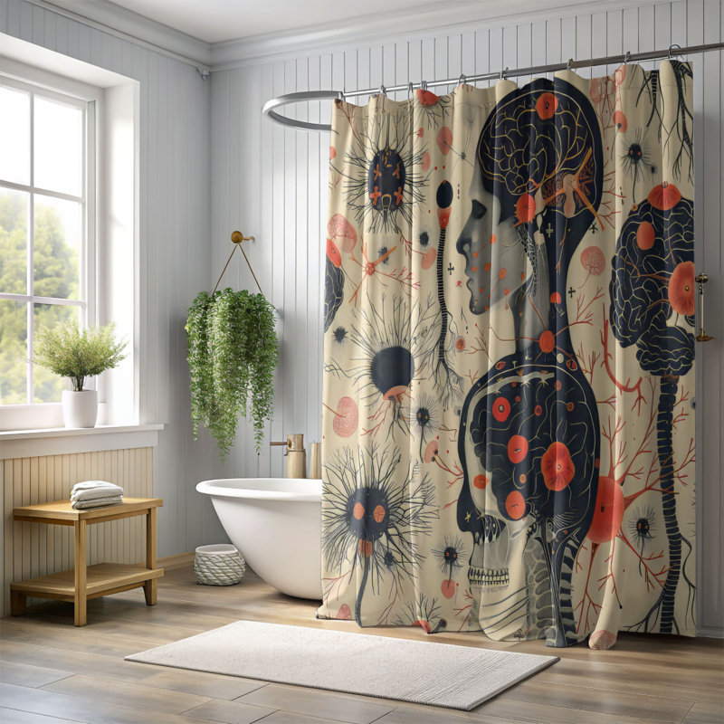 Brain Map - Premium Shower Curtain, 74"H x 71"W