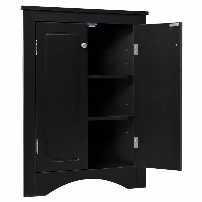 Armoire de rangement triangulaire pour salle de bain avec tablettes réglables, armoire de plancher autoportante, Noir