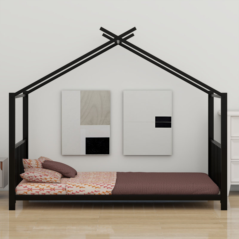 Metal House Platform Bed, Black