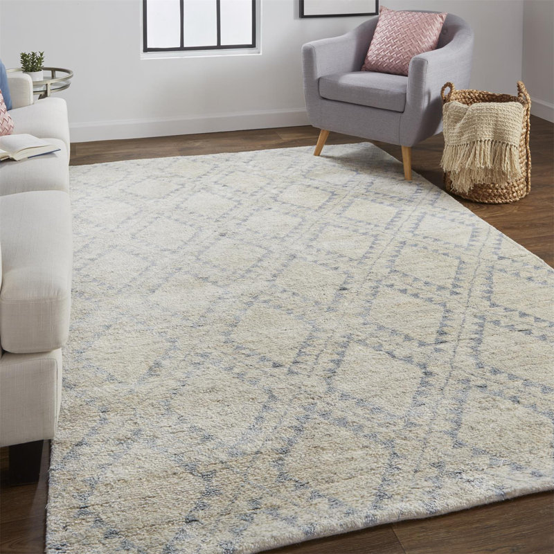 Tapis bleu à motif abstrait noué à la main Davisboro, Rectangle 5 pi 6 po x 8 pi 6 po