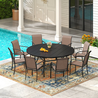 9 Piece Patio Dining Set With 60" Round Table