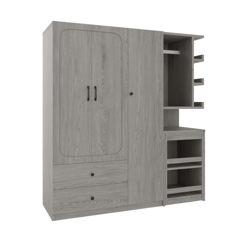 Armoire multifonctionnelle avec 2 portes, tringle, bureau convertible et tiroirs de rangement pour une vie moderne peu encombrante