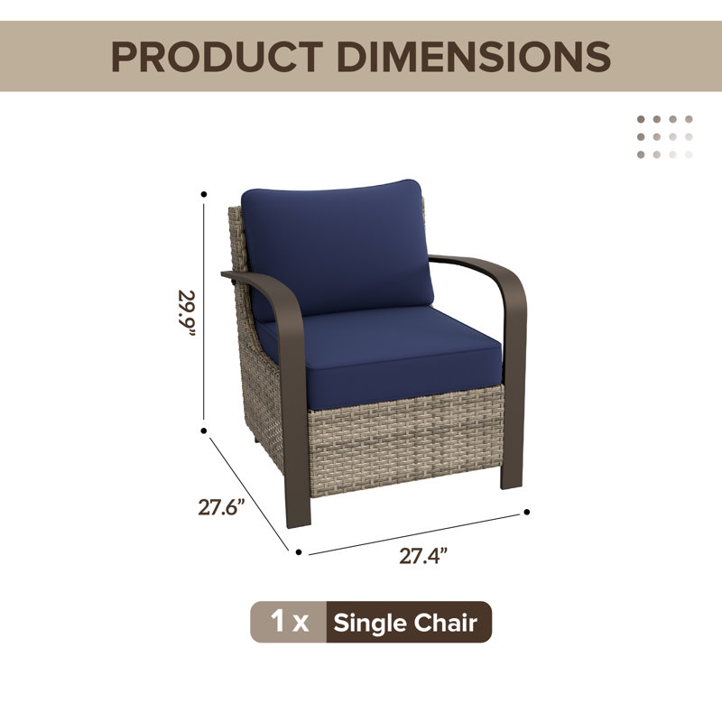 Outdoor Patio Wicker Chair with Cushions, Blue