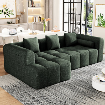 Espace de vie modulaire - 101,2 po, modulaire, mousse complète, courbée gracieuse, 3 coussins carrés et 2 traversins pour la conception modulaire de la maison, très élégant