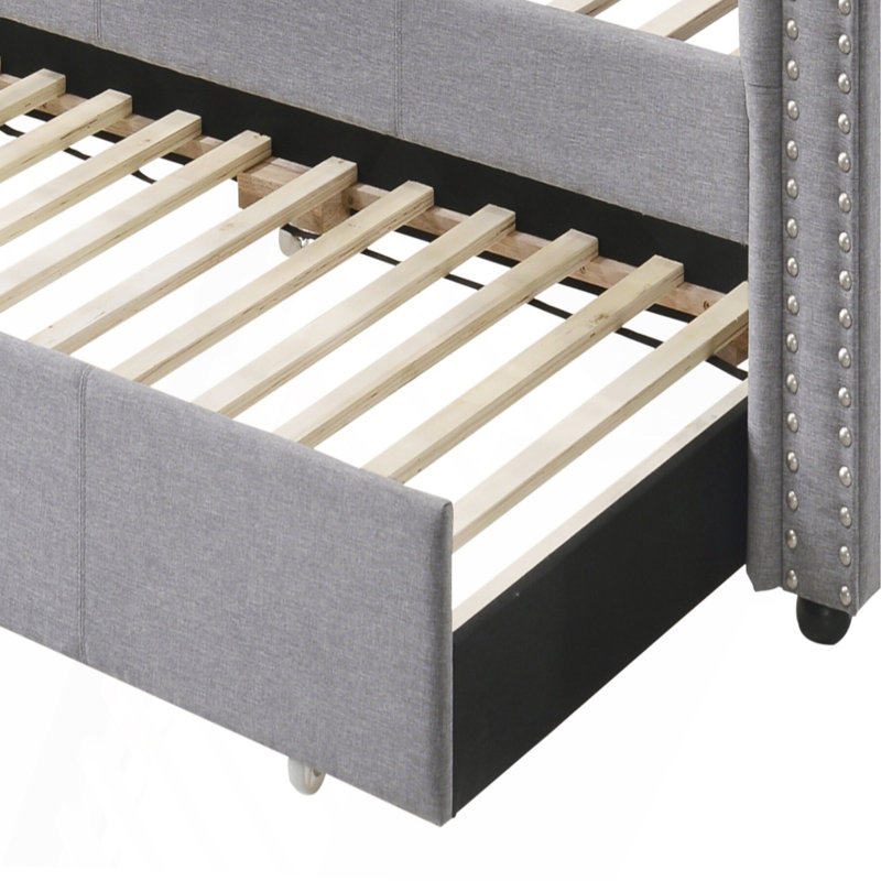 Lit de jour Justice en tissu gris fumée avec couchette (simple)