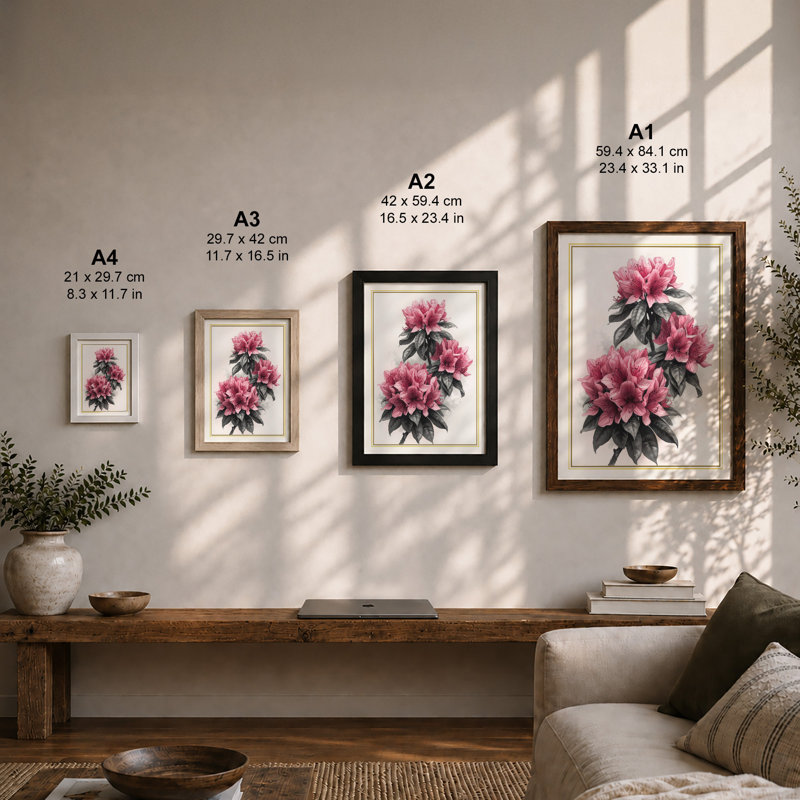 Pink Peonies Study Botanical - Print, Unframed, A2 - 59.4 x 42.0 cm
