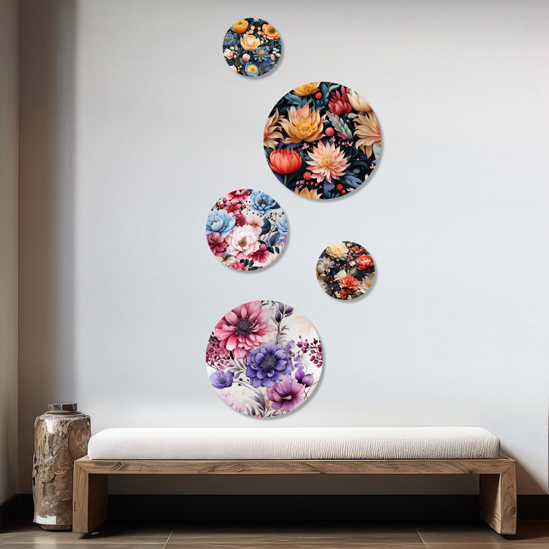 Filion - Ensemble d'art mural floral rond de 5 pièces