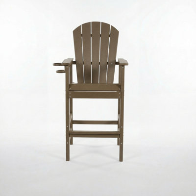 HDPE Bar Height Adirondack Chair with Cup Holder, All-Weather Outdoor Patio Bar Chair with Armrests