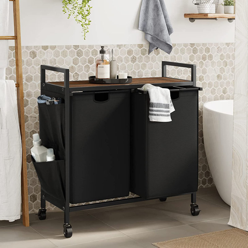 Trieur de linge roulant avec poignées, Noir