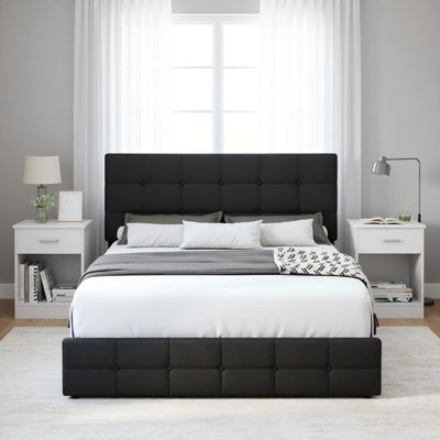 3 Piece Bedroom Set,  4-Drawer Storage Platform Bed, 2 Nightstands