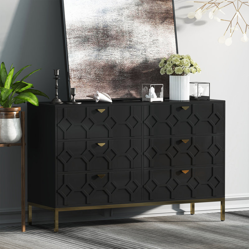 Commode décorative 6 tiroirs Bailes Iron, Noir