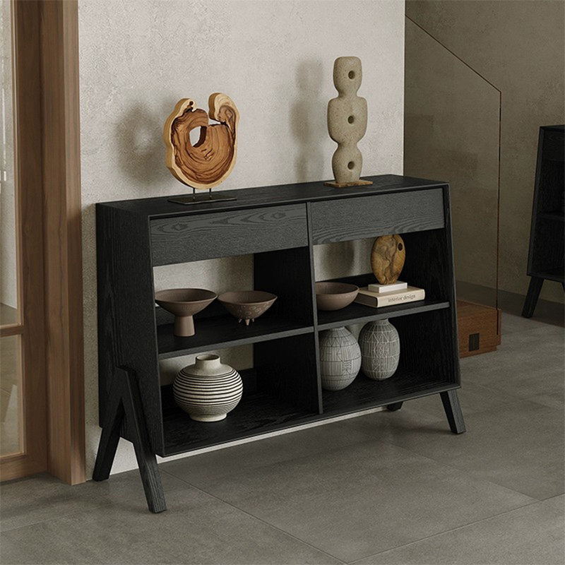 Buffet en bois massif noyer brun, Noir, H 35,43 po x l 47,24 po x P 15,75 po