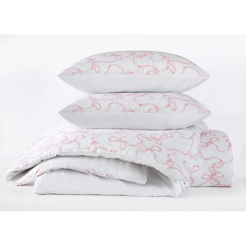 Truly Soft Printed Bow Microfiber Duvet Sets, Twin Duvet Cover + 1 Standard Sham, Pink Geometric