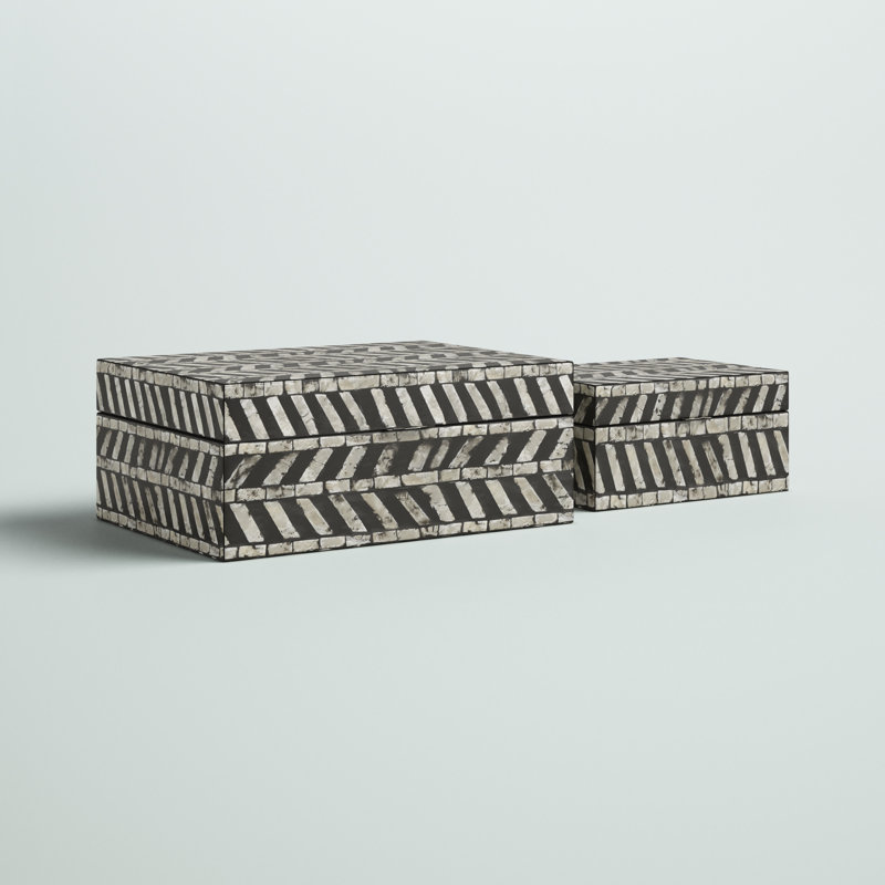 Boîte décorative en nacre grise faite à la main avec couvercle à charnières, lot de 2