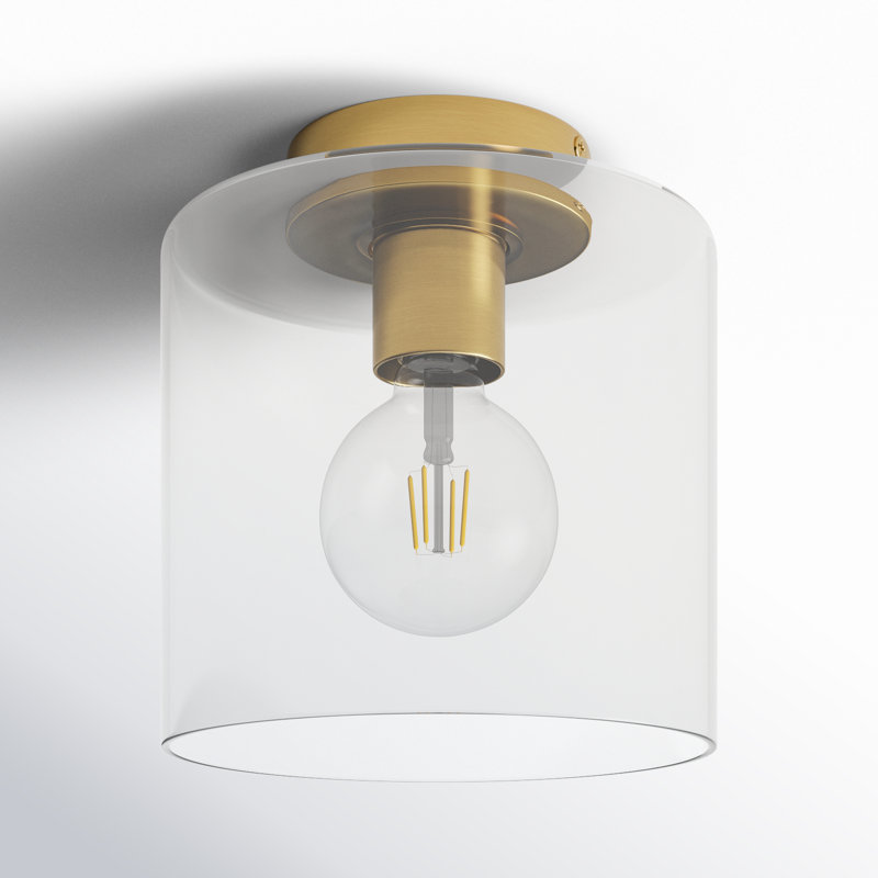 Lydia Glass Semi Flush Mount, Lacquered Brass