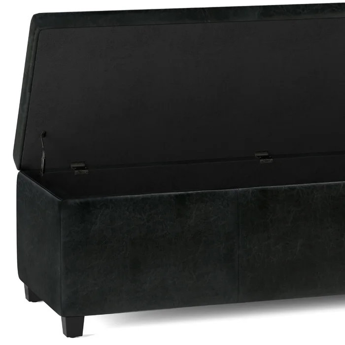 Midnight Black Faux Leather Extra Large Storage Ottoman Bench