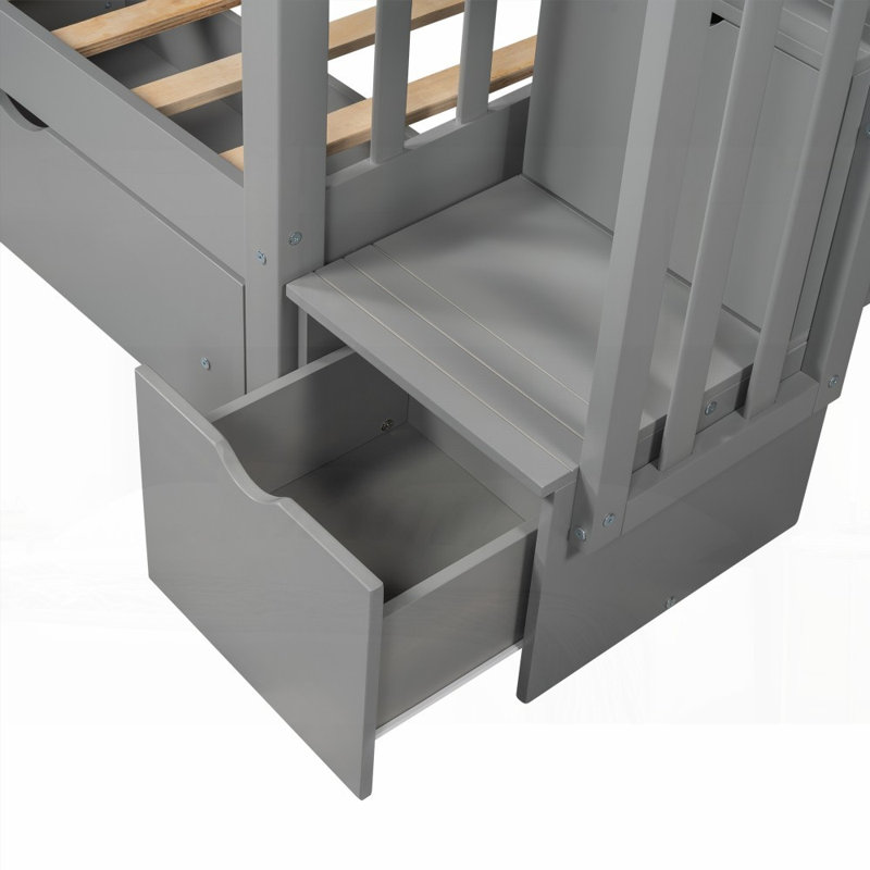Lit superposé double au-dessus de double avec 6 tiroirs de rangement Tablettes, gris (L 96,8 po x l 56,7 po x H 67 po, aucun sommier requis, durable)