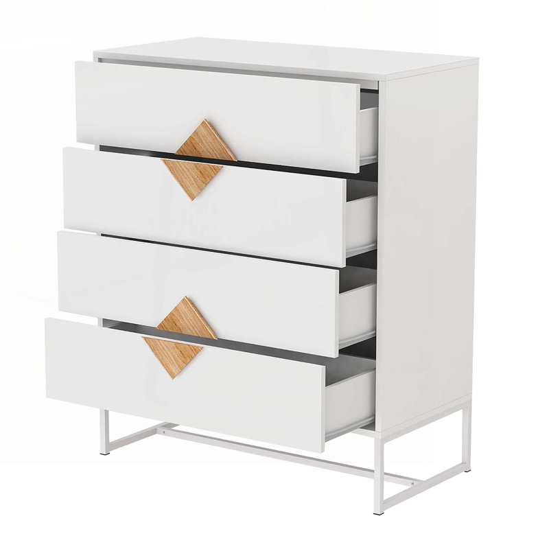 Wood Console Table with 4 Drawers,White
