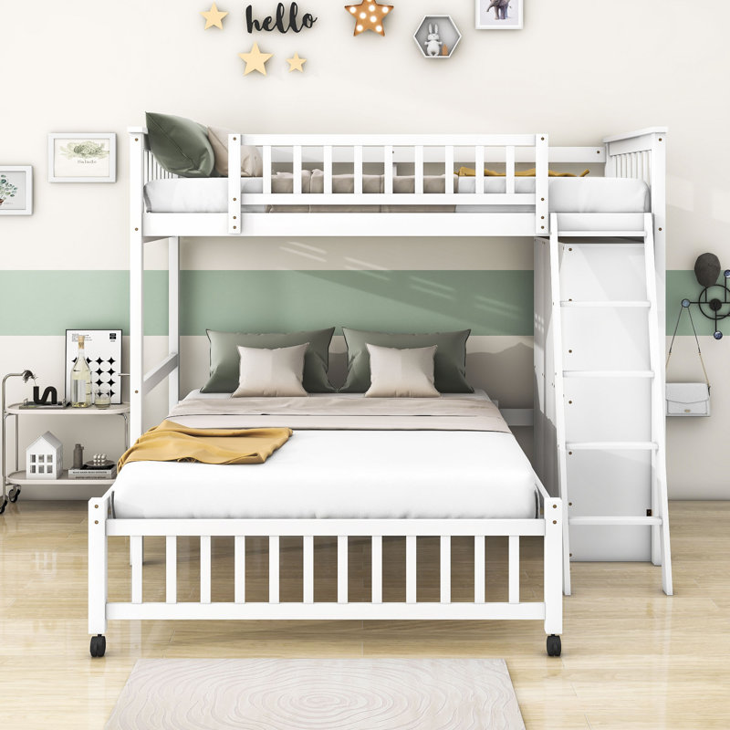 Elys Kids Twin Over Full Bunk Bed with Drawers, White