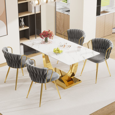Elegant Rectangle Glass Dinning Table Set for 4-6