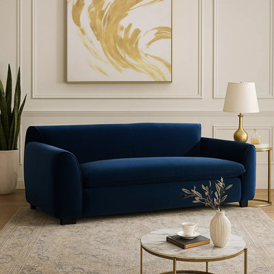 Sero Sofa, Padded Bench Style Seat, Modern Royal Blue Velvet 89 Inch