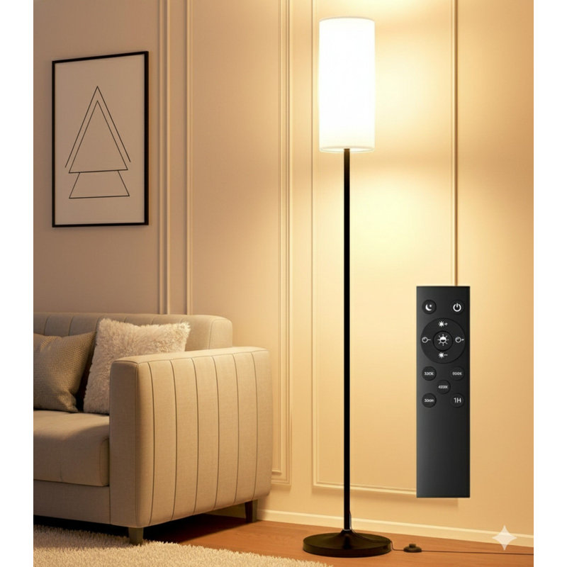 Grande lampe sur pied à intensité variable, ampoule DEL 12 W avec abat-jour, interrupteur au pied, pôle de température de couleur personnalisé à distance pour la chambre à coucher, le bureau, les enfants et le salon, noir