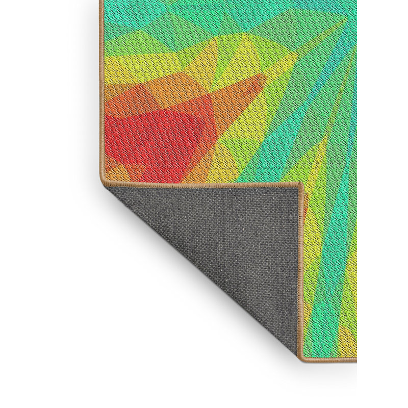 Tapis vert/orange tissé à la machine, Rectangle 2 pi x 4 pi