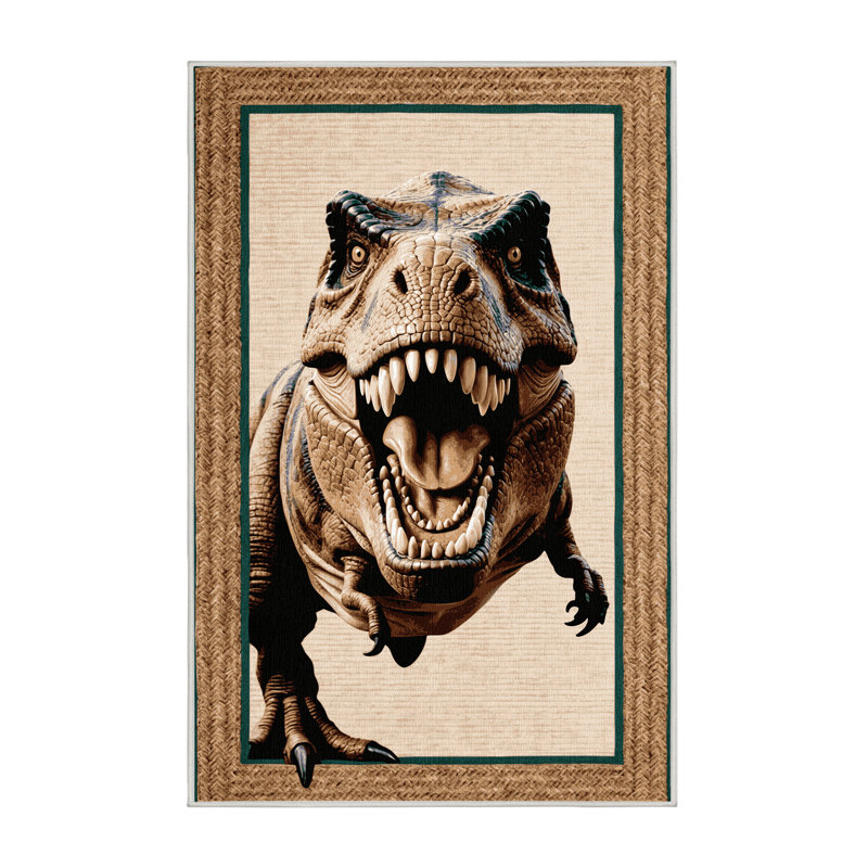 Tapis beige dinosaures lavable à la machine, Tapis de couloir 2 pi x 5 pi
