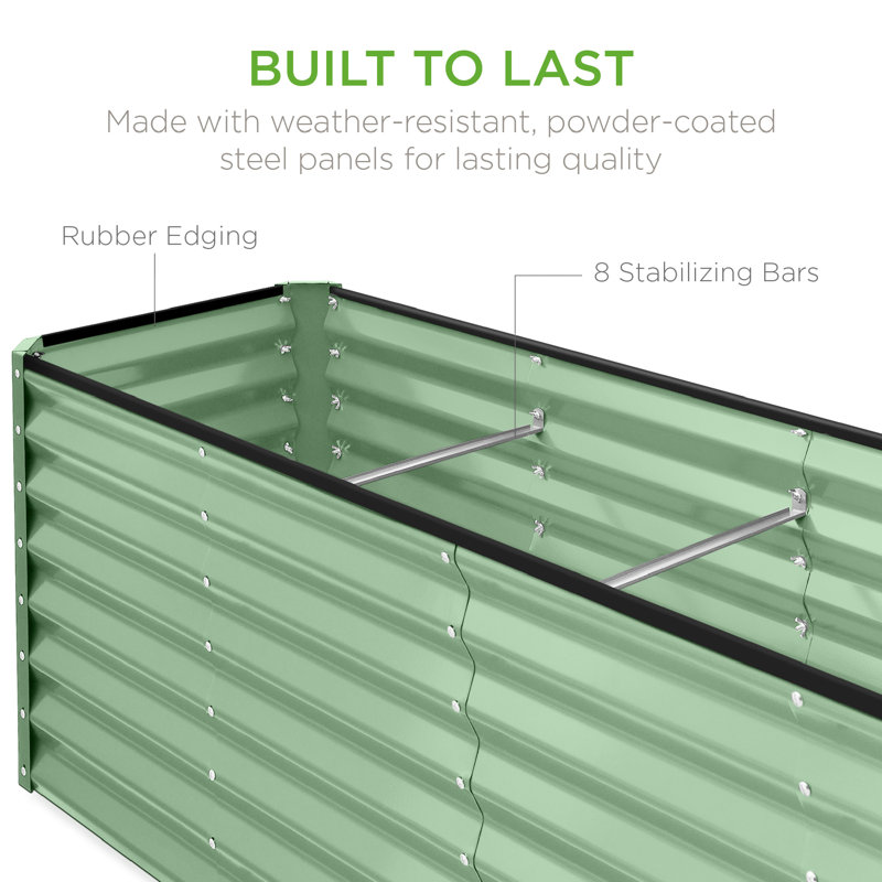 8X2x2ft Raised Metal Outdoor Garden Bed For Flowers Vegetables Herbs - Sage Green, 24" H x 96" W x 24" D, Light Green