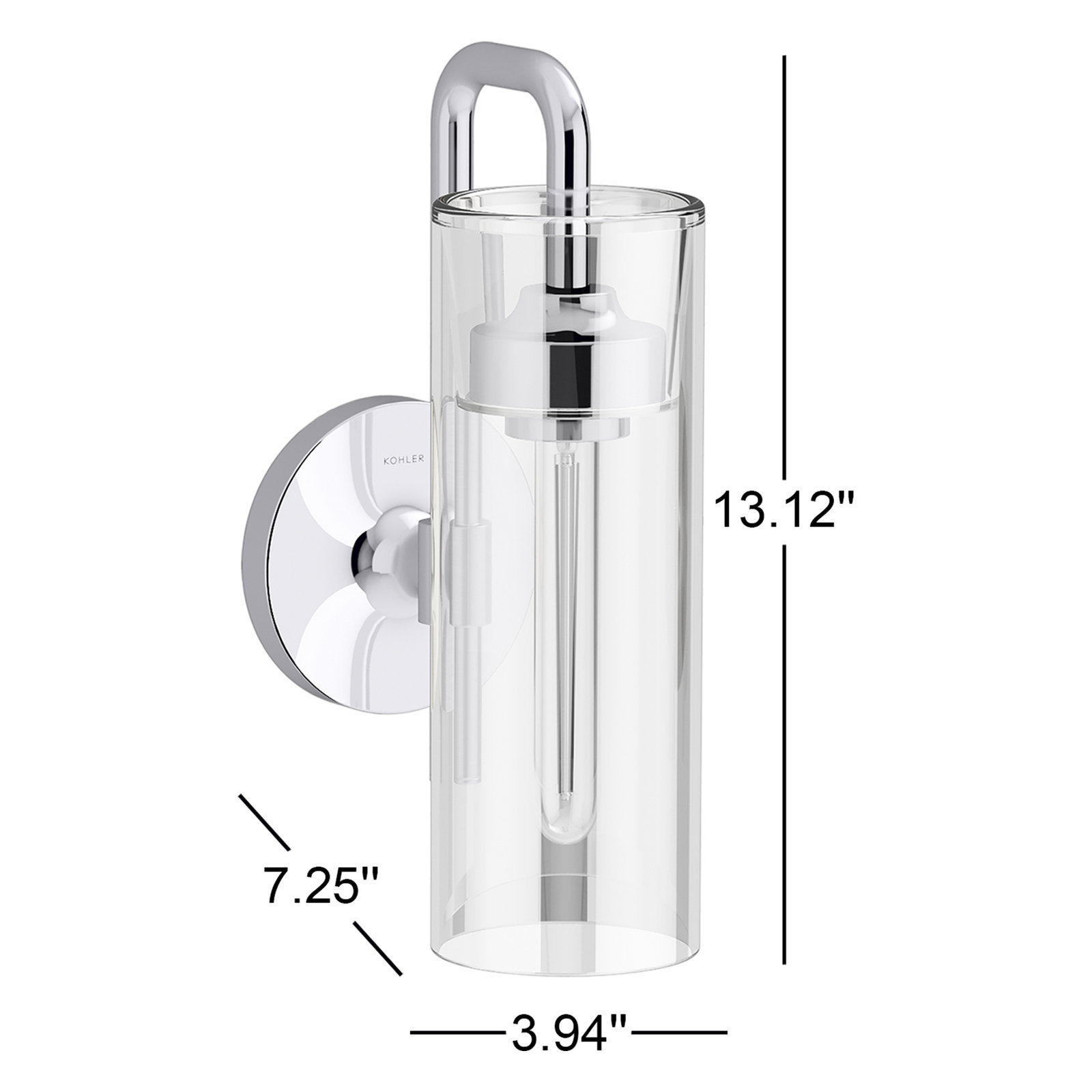 Kohler Purist Single Light Armed Sconce, Polished Chrome