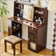 Ensemble de coiffeuse élégant avec miroir lumineux réglable 3 modes, coiffeuse moderne avec grandes tablettes et tiroir